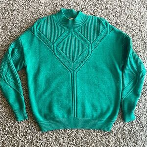 Belldini Teal Green Knit Mock Neck Sweater with Diamond Rib Detail